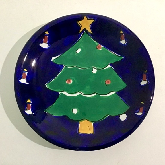 Vintage Christmas Tree Design Plates 8” Salad Dessert Set 4 Hand Painted Gibson - Picture 3 of 8